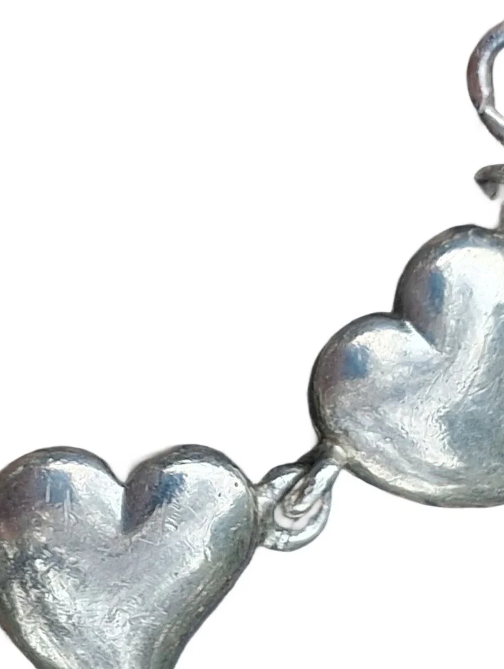 Vintage Silver Tone Heart Link Bracelet Adjustable Cuffed Hearts
